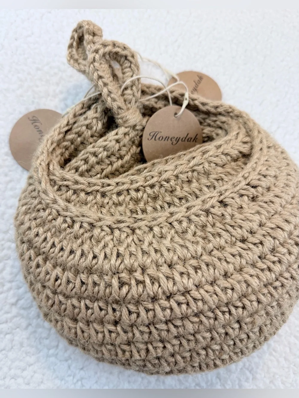 (NWT) HONEYDAK • (Set of 3) Tan Natural Woven/Crochet Hanging Storage Baskets